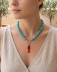 Amazonite Charm Holder Necklace, 16 Inch Hand Knotted Silk Choker, Gold Filled Turquoise Blue Gemstone Bead Necklace with Removable Charms