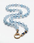 Aquamarine Charm Holder Necklace, 16 Inch Silk Thread Hand Knotted Gemstone Choker, Gold Filled Beaded Necklace with Removable Charms