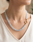 Aquamarine Hand Knotted Silk Necklace, Faceted Rondelle Beads, Charm Holder Necklace with Gold Filled Clasp, 18 Inch - Melt'm Jewelry