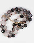 Black Rutilated Quartz Necklace, Hand Knotted Red Silk Strand, Gold Filled Clasp and Extender, 17 Inch