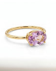 Ametrine Ring in 14k Yellow Gold, East West Oval Prong Set Cocktail Ring