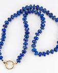 Lapis Lazuli Necklace, Silk Hand Knotted Gemstone Strand with Gold Filled Charm Holder Clasp, 18 Inch