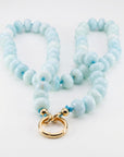 Blue Opal Gemstone Necklace, Rondelle Beads on Silk, Hand Knotted Strand with Gold Filled Charm Holder