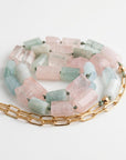 Natural Morganite Tube Necklace, 10x6mm Hand Knotted on Silk, Gold Filled Paperclip Chain, Adjustable Pastel Gemstone Necklace