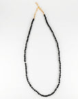 Black Spinel Bead Necklace, 2.5mm Faceted Round Gemstone Strand on Silk, Hand Knotted 17-19 Inch Necklace with Gold Filled Heart Extender