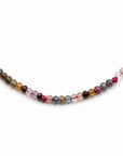Multi Color Tourmaline Beaded Necklace, Hand Knotted Dark Pink Silk Strand, Gold Filled Clasp and Extender, Colorful Summer Necklace