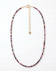 Multi Color Tourmaline Beaded Necklace, Hand Knotted Dark Pink Silk Strand - Melt'm Jewelry