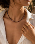 Multi Color Tourmaline Beaded Necklace, Hand Knotted Dark Pink Silk Strand, Gold Filled Clasp and Extender, Colorful Summer Necklace
