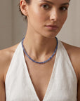 Cube Aquamarine Necklace, 3mm Micro Faceted Beads on Navy Silk, Hand Knotted 18 Inch Strand with Gold Filled Extender, Optional Opal Charm