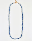Cube Aquamarine Necklace, 3mm Micro Faceted Beads on Navy Silk, Hand Knotted 18 Inch Strand with Gold Filled Extender, Optional Opal Charm - Melt'm Jewelry