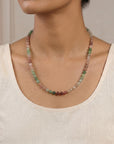 Strawberry Quartz Necklace, Pink Green Ombre Gemstone Beaded Choker, Hand Knotted Silk Gold Filled Necklace, Crystal Gift for Her - Melt'm Jewelry