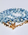 Aquamarine Silk Hand Knotted Necklace, Faceted 4mm Moss Aquamarine Choker with Gold Filled Extender, 16-18 inch