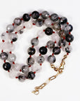 Black Rutilated Quartz Necklace, Hand Knotted Red Silk Strand, Gold Filled Clasp and Extender, 17 Inch