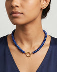 Lapis Lazuli Necklace, Silk Hand Knotted Gemstone Strand with Gold Filled Charm Holder Clasp, 18 Inch