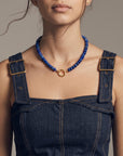Lapis Lazuli Necklace, Silk Hand Knotted Gemstone Strand with Gold Filled Charm Holder Clasp, 18 Inch - Melt'm Jewelry