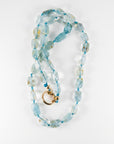 Moss Aquamarine Nugget Necklace, Irregular Smooth Gemstone Beads on Silk, Hand Knotted 18 Inch Strand with Gold Filled Charm Holder