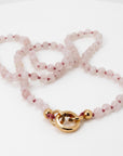 Pink Quartz Charm Holder Necklace, 4mm Smooth Round Gemstone Strand on Silk, Hand Knotted 18 Inch Necklace with Gold Filled Clip
