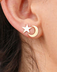 Moon and Star Earrings 14k Solid Gold - Melt'm Jewelry