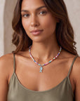 Disco Opal Silk Hand Knotted Necklace with Chalcedony Fish Charm, Gold Filled Lobster Clasp