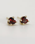 Garnet Heart Stud Earrings 14k Gold - Melt'm Jewelry