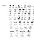 A gray background displaying various symbols and their corresponding numbers, including a heart, star, moon, sun, paw prints, and other small icons.