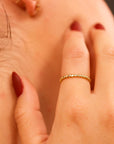 14k Solid Gold Beaded Ring, Skinny Hammered Beaded Stacking Ring - Melt'm Jewelry