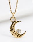 14k White Gold Diamond Crescent Moon Necklace – Hammered Celestial Pendant