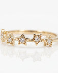 Diamond Star Ring 14k Gold – Five Star Celestial Wedding Band, Natural Diamond Stacking Ring, Dainty Gold Star Band Gift for Her - Melt'm Jewelry
