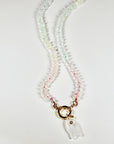 Hand Knotted Rondelle Moonstone Necklace on Rainbow Silk, Gold Filled Figure Eight Charm Holder - Melt'm Jewelry