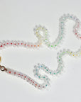 Hand Knotted Rondelle Moonstone Necklace on Rainbow Silk, Gold Filled Figure Eight Charm Holder