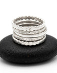 Stackable Ring Set of Five Hammered and Textured Silver Rings - Melt'm Jewelry