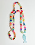 Disco Opal Silk Hand Knotted Necklace with Chalcedony Fish Charm, Gold Filled Lobster Clasp