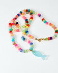 Disco Opal Silk Hand Knotted Necklace with Chalcedony Fish Charm, Gold Filled Lobster Clasp