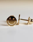Smiley Face Stud Earrings 14k Solid Gold, Tiny Gold Studs - Melt'm Jewelry