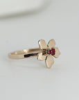 Floral Pearl Ring 14k Solid Gold, Unique Handmade Flower Engagement Ring - Melt'm Jewelry
