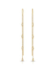Two gold threader earrings featuring delicate chains and four bezel-set round diamonds each, shown against a plain white background.