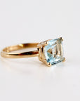 Cushion Cut Aquamarine Solitaire Ring, 2.3 Carat 8mm March Birthstone in 14K Gold, Four Prong Basket Setting - Melt'm Jewelry