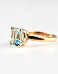 Cushion Cut Aquamarine Solitaire Ring, 2.3 Carat 8mm March Birthstone in 14K Gold, Four Prong Basket Setting - Melt'm Jewelry