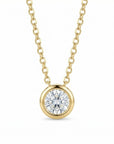 14k Solid Gold Moissanite Necklace – 5mm Round Bezel Pendant - Melt'm Jewelry
