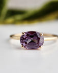 Color Change Sapphire Ring 14K Gold, East West Oval Lab Grown Sapphire Ring, Purple Sapphire Engagement Ring, Alternative Bridal Ring