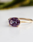Color Change Sapphire Ring 14K Gold, East West Oval Lab Grown Sapphire Ring, Purple Sapphire Engagement Ring, Alternative Bridal Ring