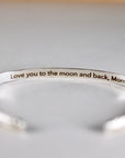 Sterling Silver Open Cuff Bracelet Leaf & Flowers, Handwriting Inside - Melt'm Jewelry