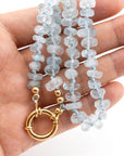 Aquamarine Hand Knotted Silk Necklace: Faceted Rondelle Beads and Gold Filled Charm Holder - Melt'm Jewelry