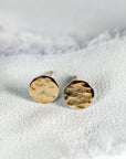 Hammered Gold Stud Earrings, 14k Solid Gold Disc Earrings - Melt'm Jewelry