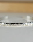 Sterling Silver Open Cuff Bracelet Leaf & Flowers, Handwriting Inside - Melt'm Jewelry
