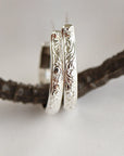 Small Sterling Silver Hoops Earrings, 3/4 Inch Patterned Silver Hoop Earrings - Melt'm Jewelry