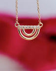 10K Solid Gold Diamond Rainbow Necklace, Lab Grown Diamond Pendant, Dainty Gold Necklace, Adjustable 16-20", Gift for Her