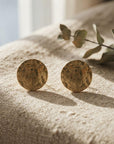 Gold Disc Hammered Earrings, Gold Filled Stud Circle Earrings, Minimalist Geometric Disk Posts, Gift for Sister shown in an AI-generated listing photo