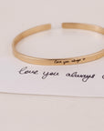 Custom Handwriting Cuff, 4mm Gold Filled Bracelet, Actual Handwriting Engraving, Personalized Memorial Jewelry