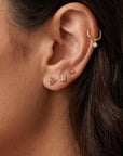 Teeny Tiny Pyramid Flat Back Earrings 14k Solid Gold (SINGLE), Internally Threaded Ear piercings - Melt'm Jewelry